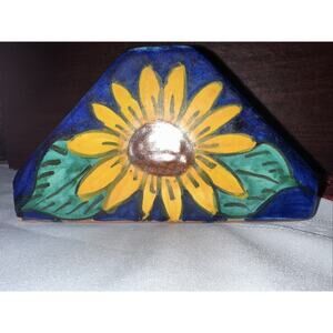 Talavera Style Mexican Pottery Napkin or Letter Holder Hand Painted Folk Art